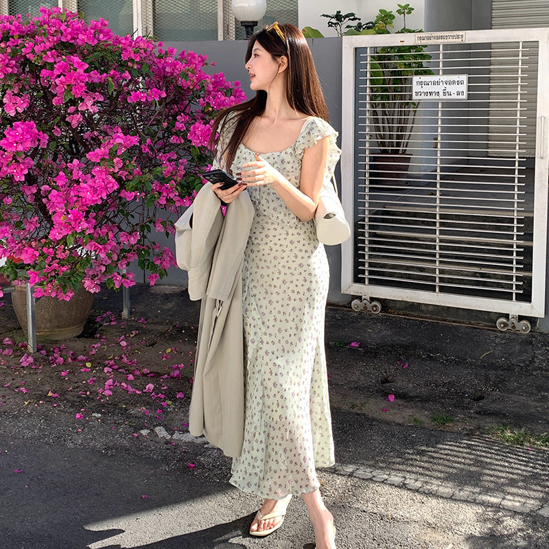 2025 Thirteen Lines Spring New Temperament Printing Pure Desire High Waist Suspender Dress Women 88225