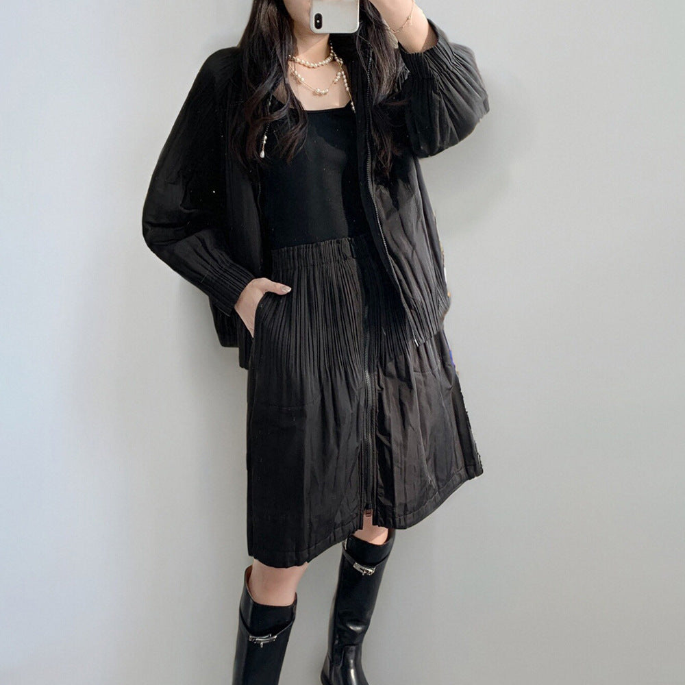2025 Women's clothing autumn and winter fashion suit high-end casual zipper cardigan cotton coat skirt pleated two-piece set trendy