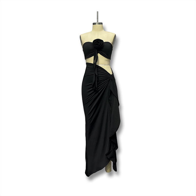 BENPAOLV 2025 popular summer new style New fashion sexy chest wrap irregular skirt two-piece suit women