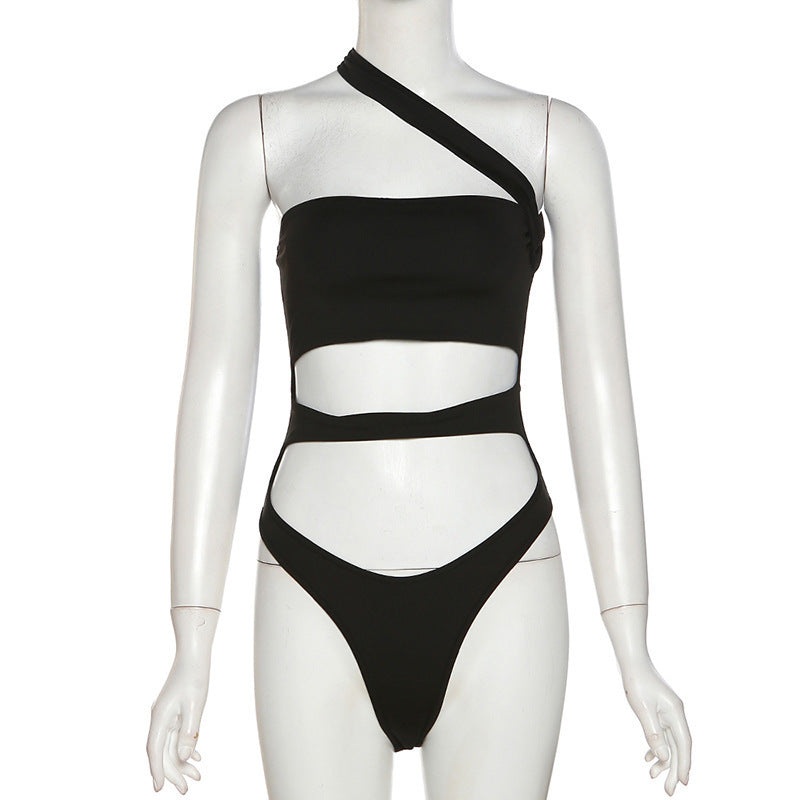 2025 style 2025 spring new women's clothing sexy sleeveless slim-fitting hollowed-out backless solid-color open-button onesie