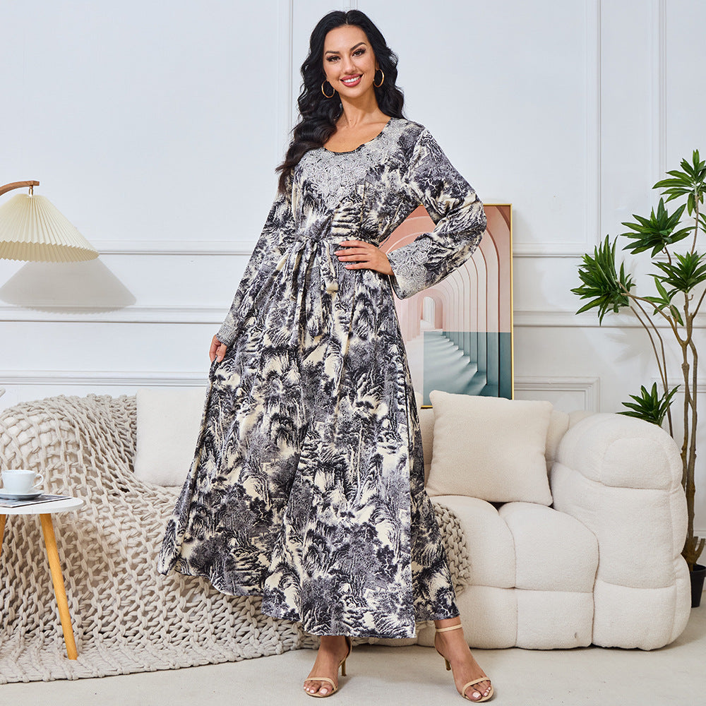 MT210 Fashion Loose Temperament Diamond-encrusted Dress Middle East Muslim New Hot Sale ins Robe Women's Large Size