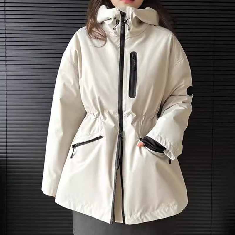 2025 Goose down jacket waterproof jacket down jacket tooling women's short light and thin hooded outdoor loose jacket women's winter