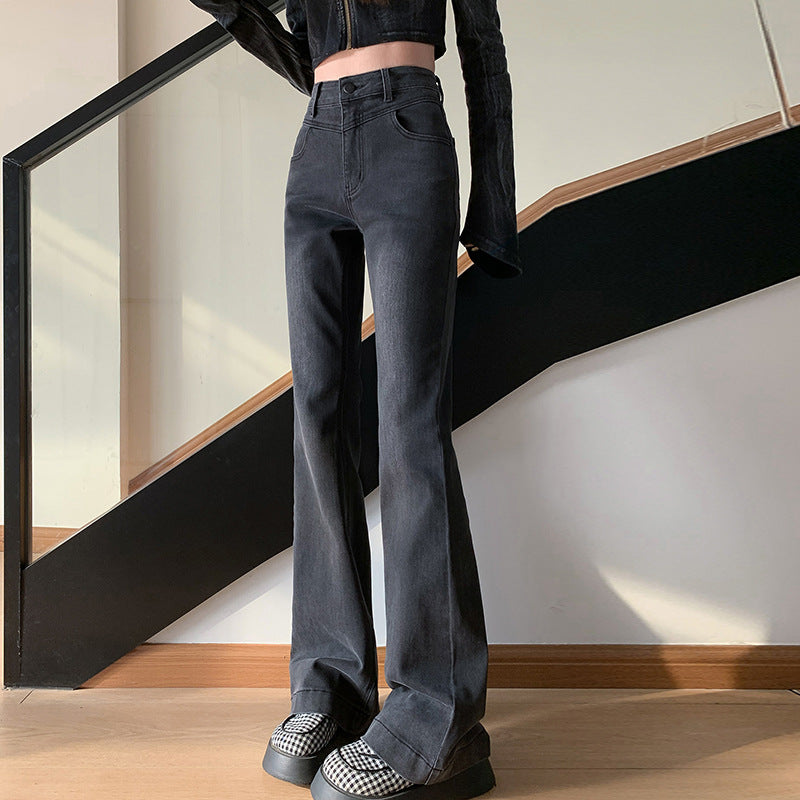 2025 Light blue micro-flared jeans women's spring popular new high-waisted and thin design Spice girl flared pants
