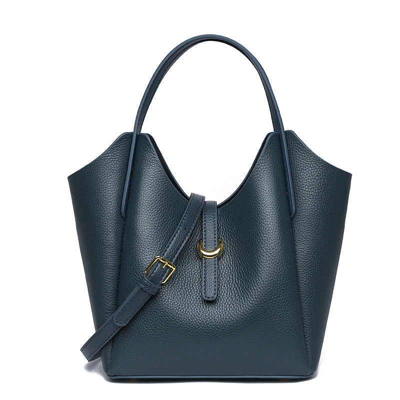 2025 Bucket bag New hot-selling women's bag high-end light luxury women's handbag lychee pattern leather commuter shoulder bag
