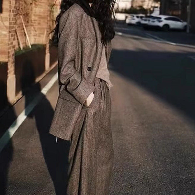 2025 popular autumn and winter new high-cold imperial sister high-end sense light and familiar Hong Kong style wide-leg pants fried street suit two-piece suit
