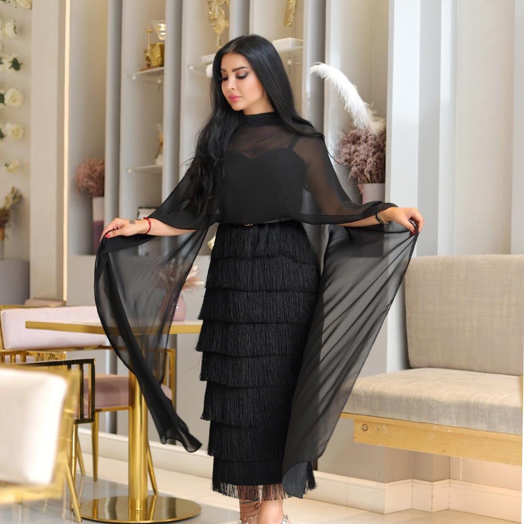 2025 Middle East women's clothing spring and summer new temperament swinging sexy high waist half body fringed splicing banquet evening dress