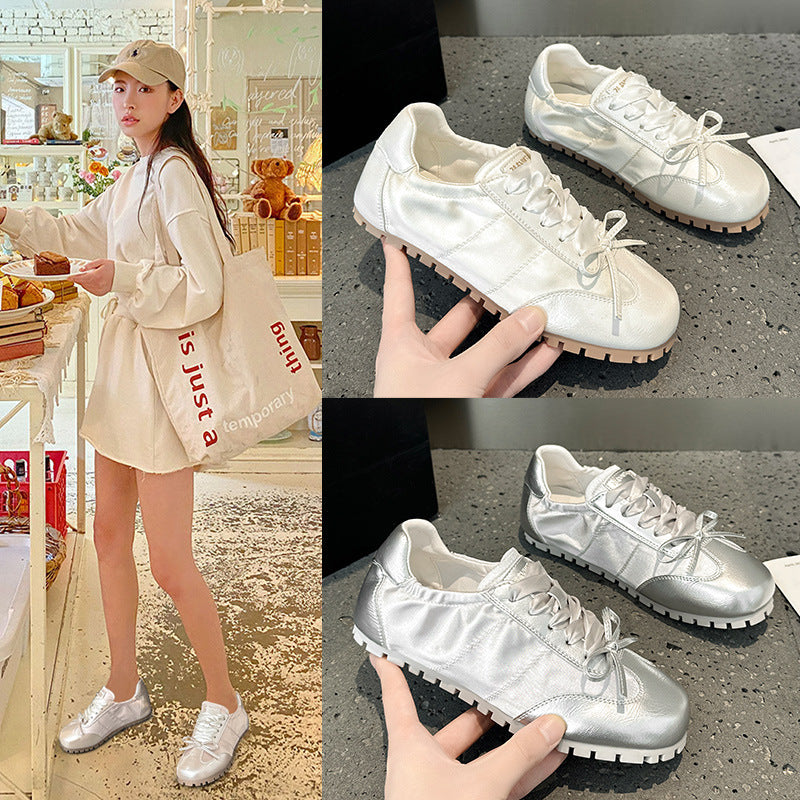 2025 Bow ballet training shoes women's spring and summer new flat-soled soft-soled versatile pink super fire casual little white shoes
