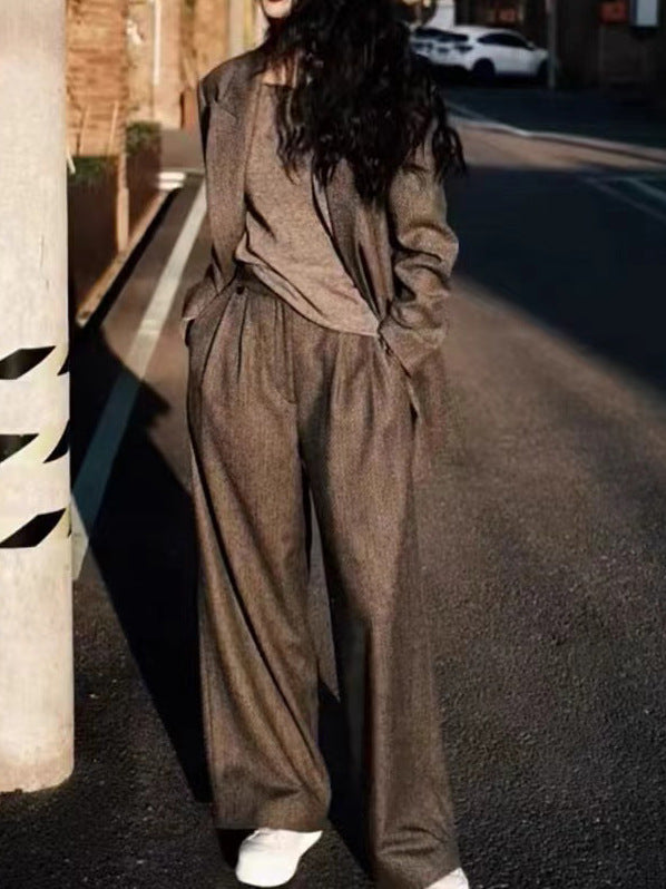 2025 popular autumn and winter new high-cold imperial sister high-end sense light and familiar Hong Kong style wide-leg pants fried street suit two-piece suit