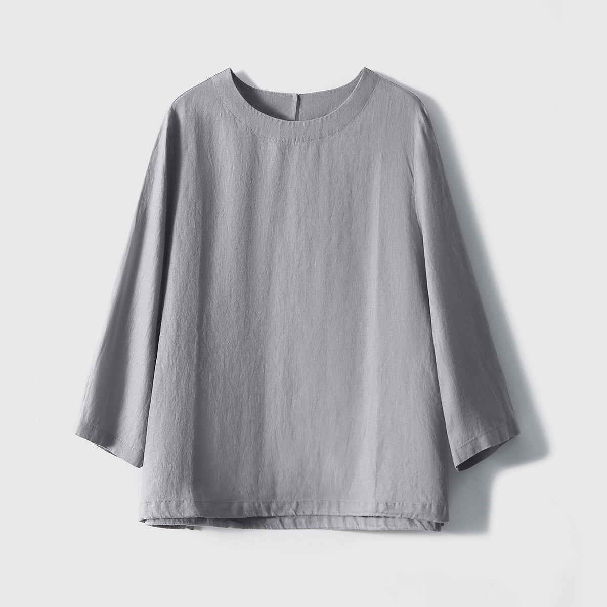 2025 Breathable 100% linen shirt, top Casual crew neck T-shirt shirt long sleeve shirt spring and autumn new women's clothing