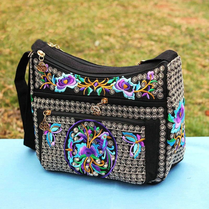 Yunnan National Style Bag Embroidered Women's Shoulder Bag Full Embroidered Crossbody Small Size Dumpling Bag Four-Layer Messenger Bag