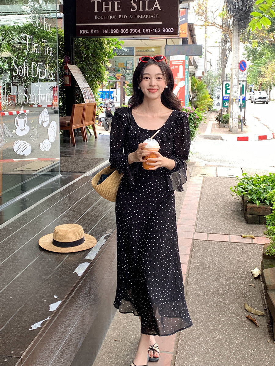 2025 Spring New Vintage High Waist Suspender Dress Sub-print Pure Desire Vacation Dress Women 88197
