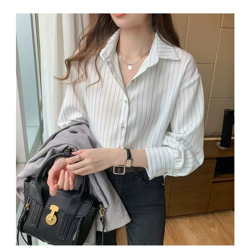 Lazy wind striped shirt women's year 2025 spring and summer niche long-sleeved medium and long sunscreen shirt top
