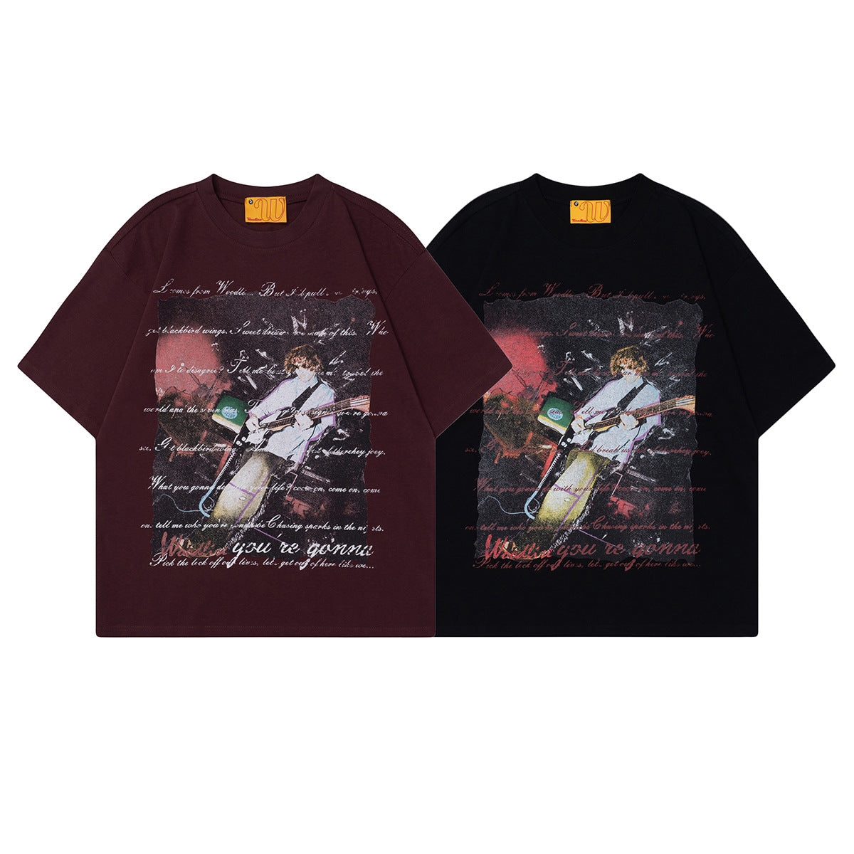 2025 WT533 2025n Street 2025 Retro Singer Pattern Design Men's Loose Premium Sense Neutral Short Sleeve T-Shirt
