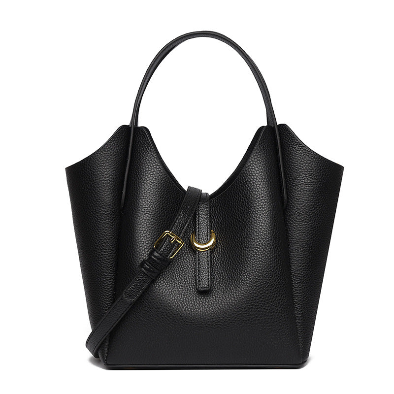 2025 Bucket bag New hot-selling women's bag high-end light luxury women's handbag lychee pattern leather commuter shoulder bag
