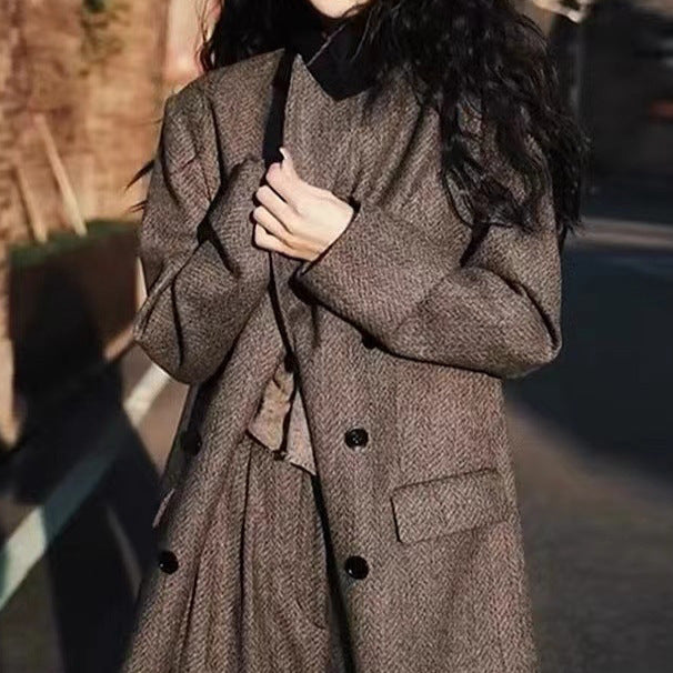 2025 popular autumn and winter new high-cold imperial sister high-end sense light and familiar Hong Kong style wide-leg pants fried street suit two-piece suit