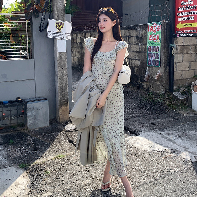 2025 Thirteen Lines Spring New Temperament Printing Pure Desire High Waist Suspender Dress Women 88225