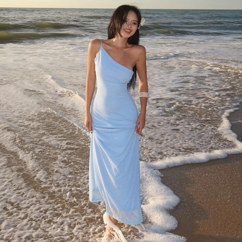2025 style 2025 spring new women's clothing slim and thin temperament fairy skirt single shoulder suspender dress