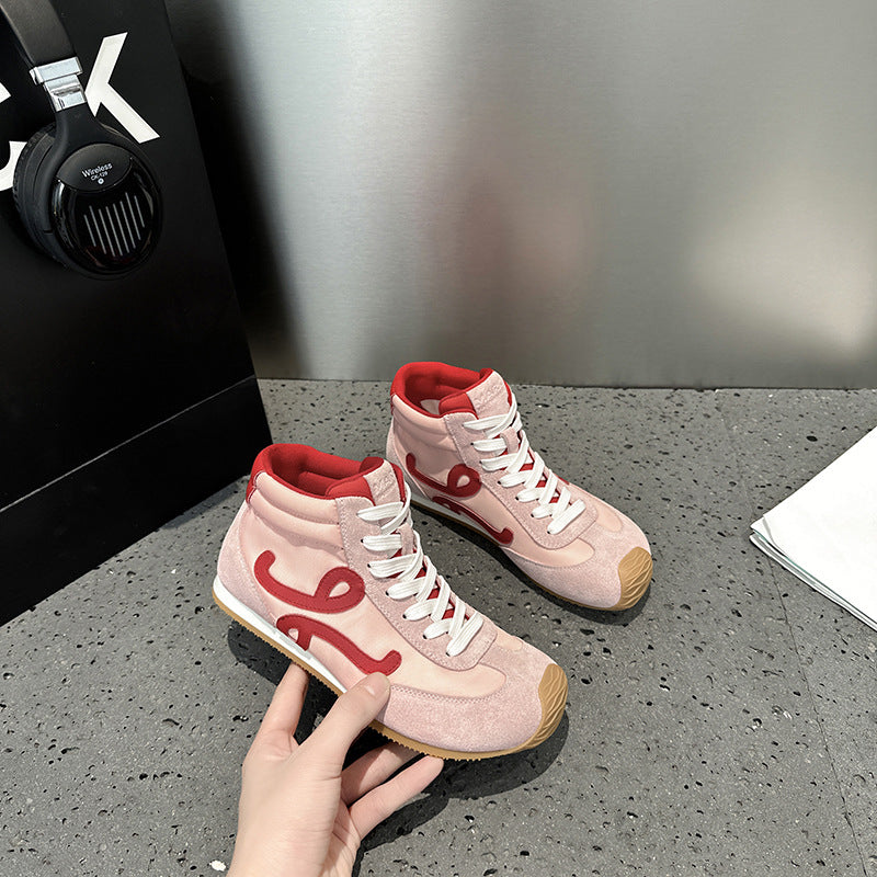 2025 spring height increase retro Forrest Gump shoes women's waffle shoes board shoes color matching German training shoes high-top sports and leisure shoes