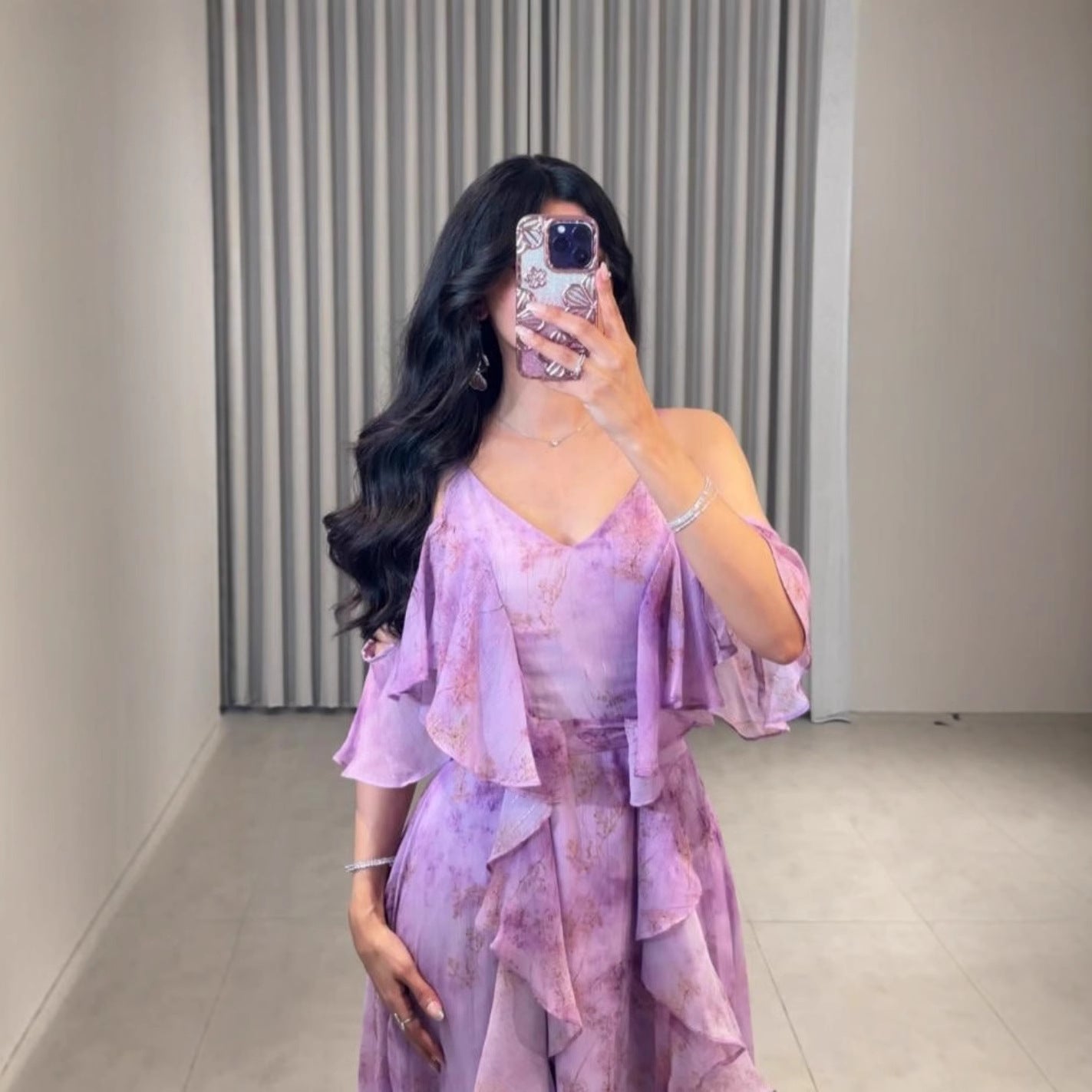 2025 spring and summer new New Popular trade women's clothing independent station Middle East chiffon flower print dress dress