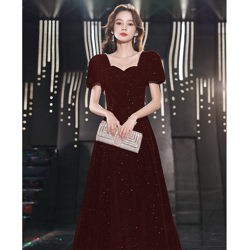 2025 Black evening dress dress, female banquet temperament, light luxury, niche, high-end art examination performance, Hepburn host, high sense