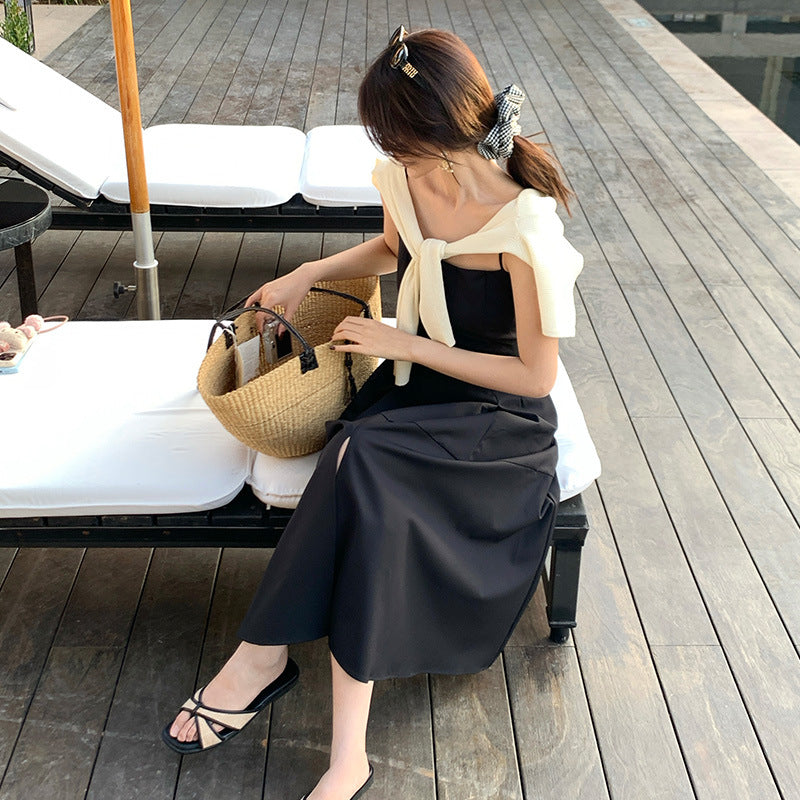 2025 spring and summer new high waist temperament elegant suspender dress high-end long dress children 88160