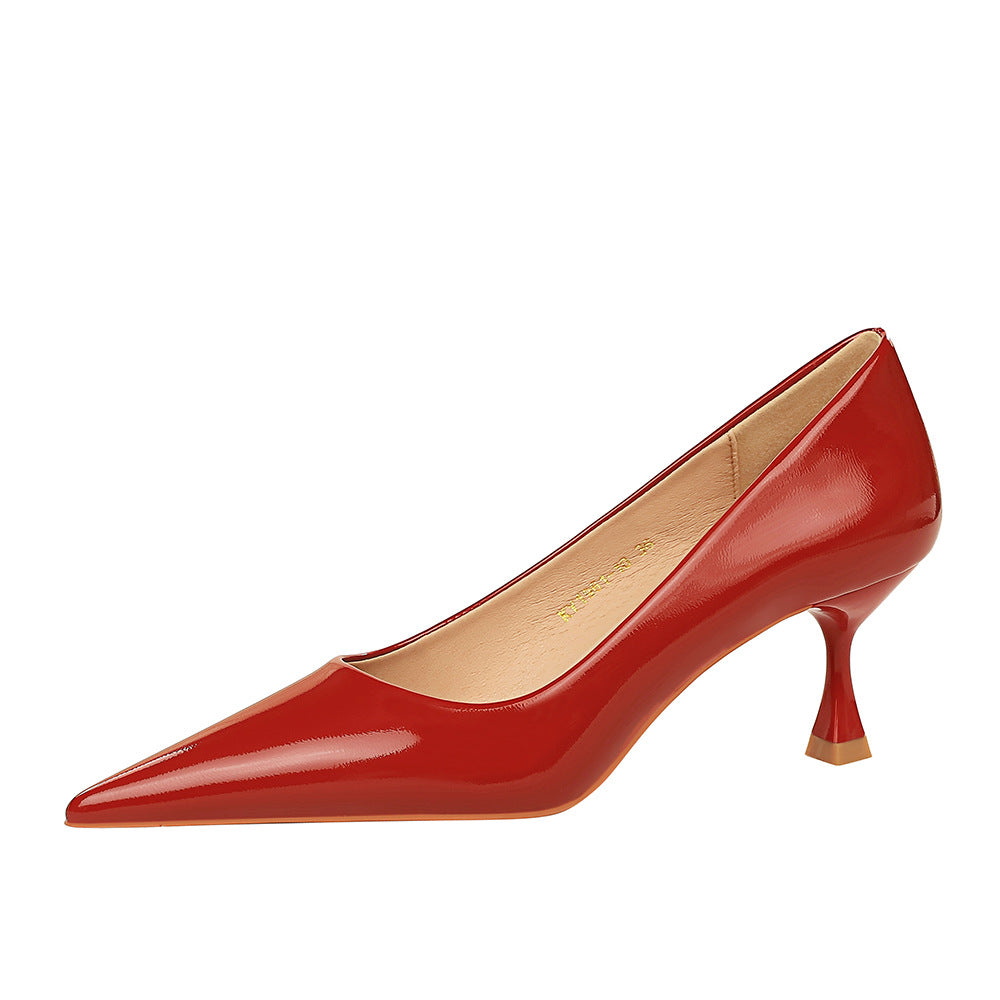 2025 1961-10 style spring and autumn versatile professional OL fashion simple high heel glossy patent leather thin women's shoes single shoes