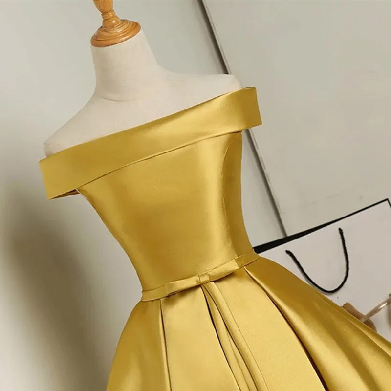 2025Hot trade dress new one-word shoulder Korean version of fashion host graduation dress annual performance dress