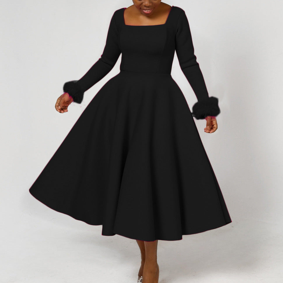 BENPAOLV D451 party dress independent station winter temperament elegant fluffy decorative big skirt dress African dress