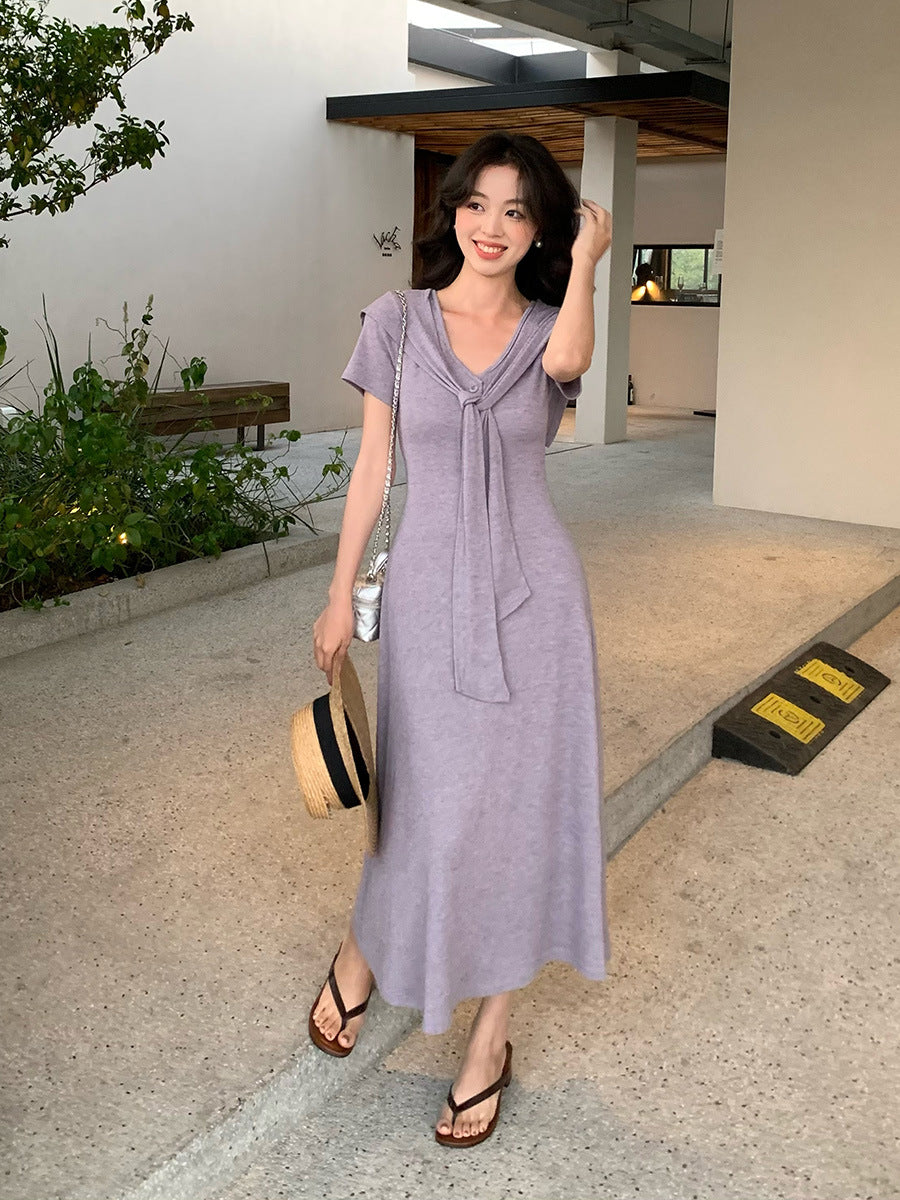 2025 spring new Korean version high waist shawl design short sleeve knitted dress children 88251
