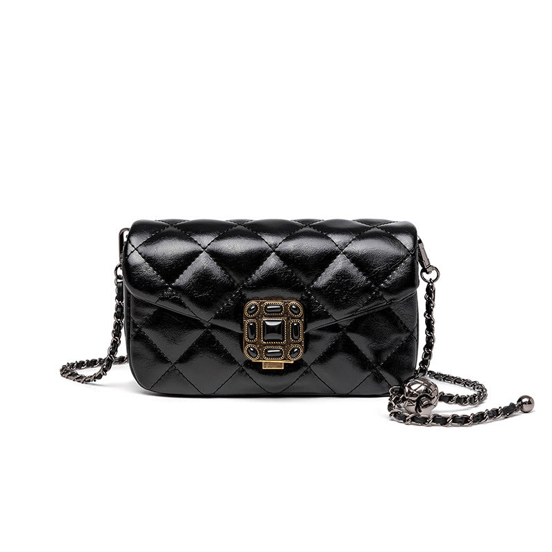 2025 High texture women's shoulder small bag popular new trendy fashion niche messenger bag diamond chain lock small square bag