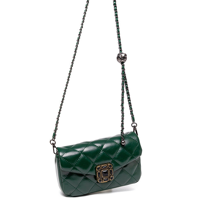 2025 High texture women's shoulder small bag popular new trendy fashion niche messenger bag diamond chain lock small square bag