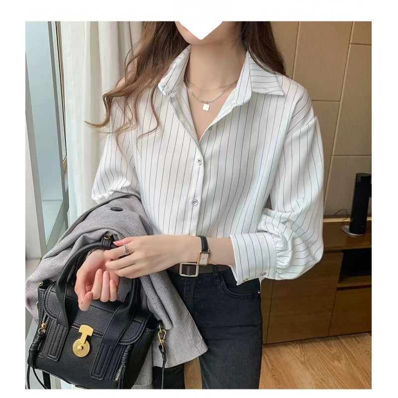 Lazy wind striped shirt women's year 2025 spring and summer niche long-sleeved medium and long sunscreen shirt top