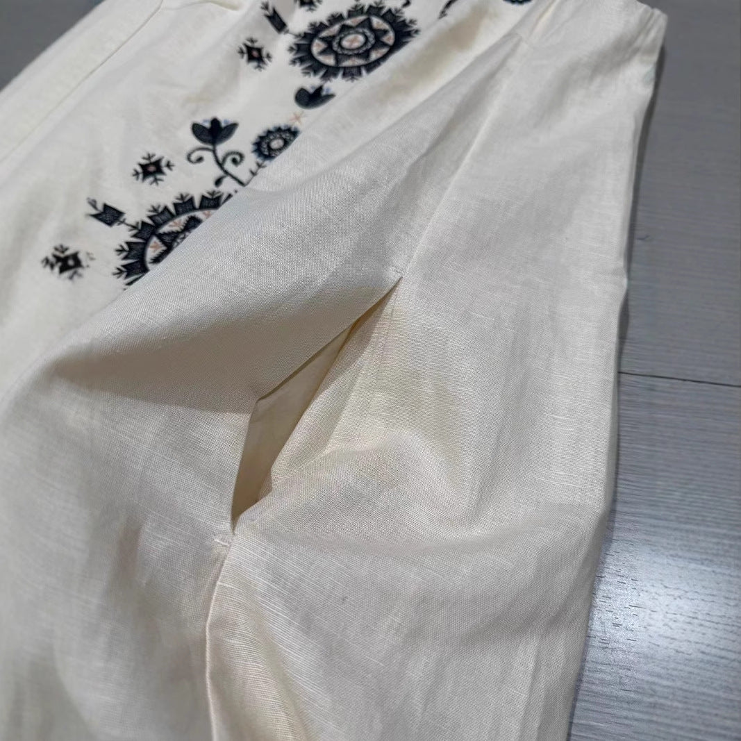 summer new linen embroidered sleeveless dress