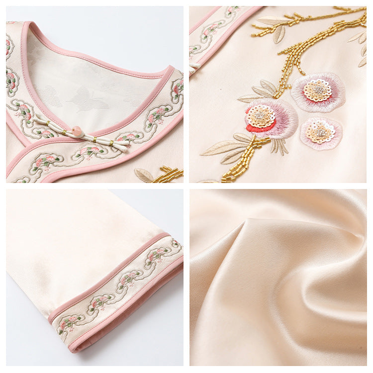 New Chinese style exquisite buckle heavy industry embroidery design sense acetic acid straight skirt jacket set female N1010