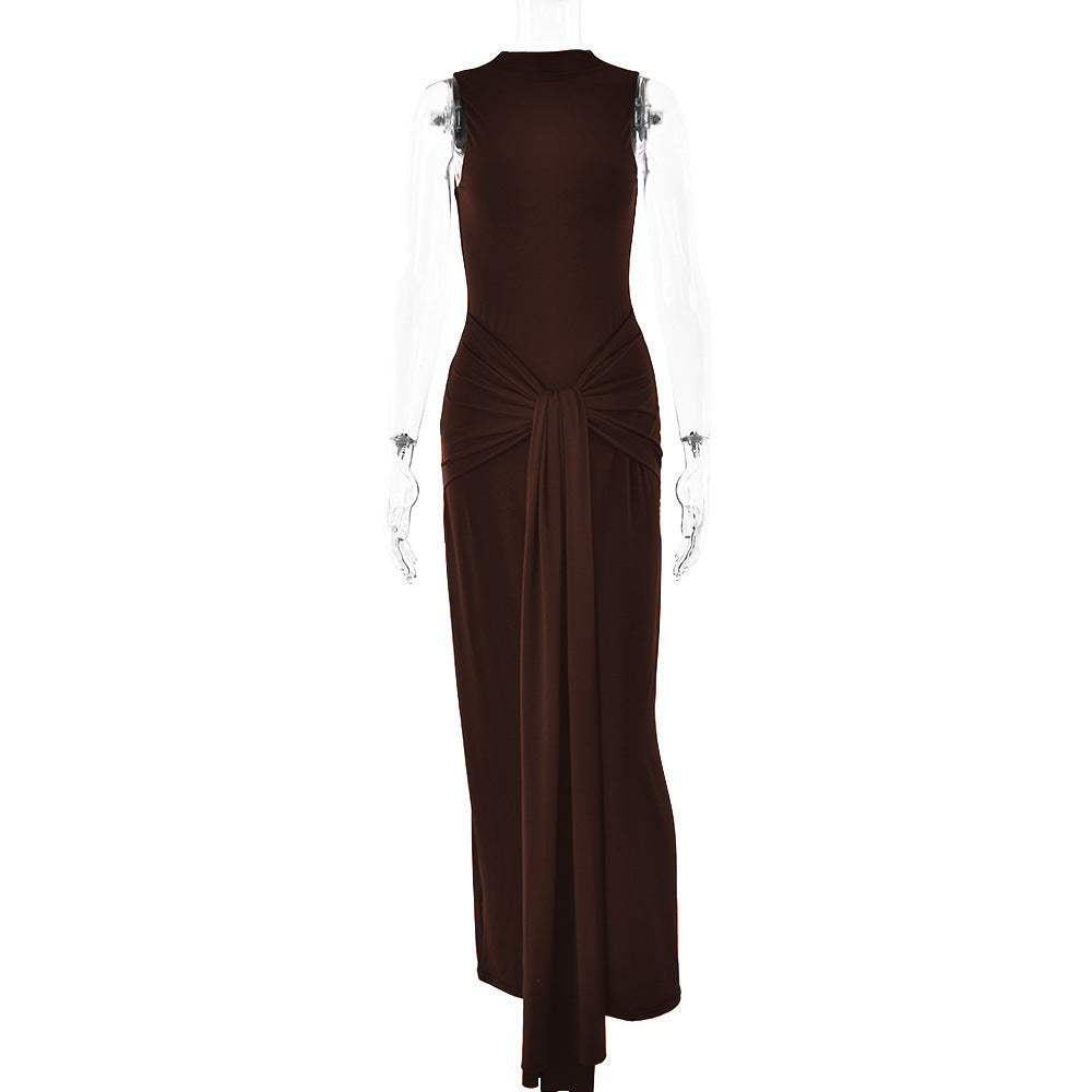 2025 New new dress women's round neck sleeveless straps slim dress sexy fashion solid color dress