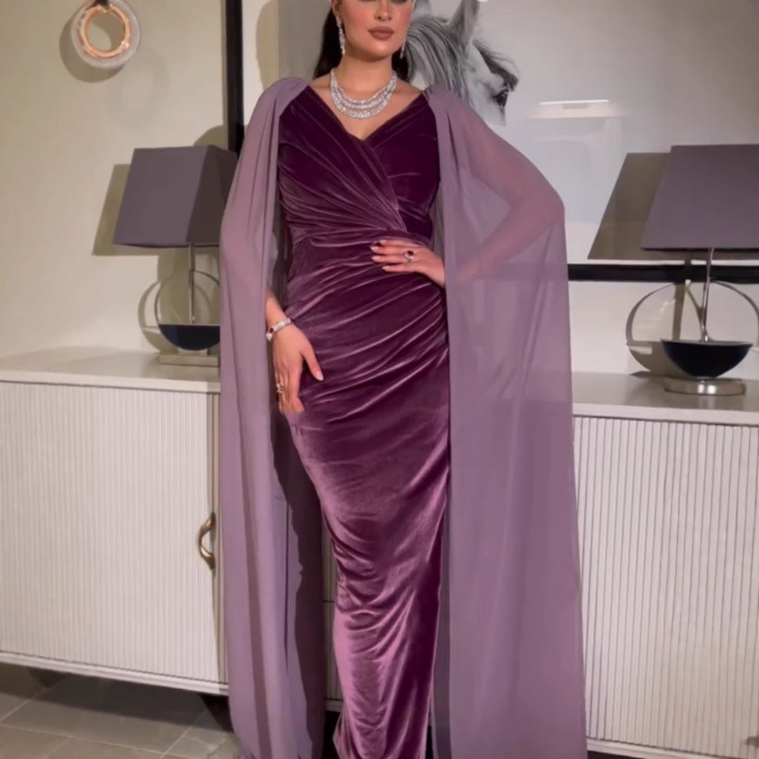 2025 popular autumn and winter new New Popular trade women's clothing independent station ebay Middle East hip-wrapped sleeve evening dress