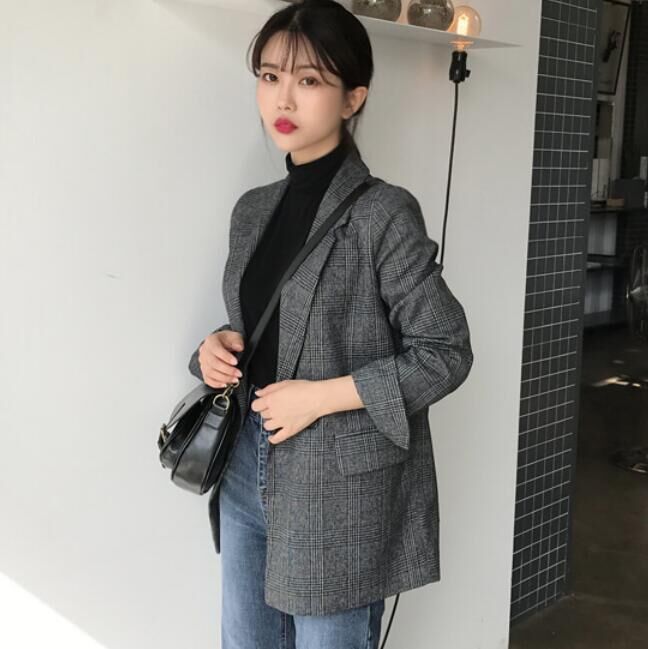 Plaid blazer women's spring and autumn new Korean version temperament small suit short casual small suit women's top