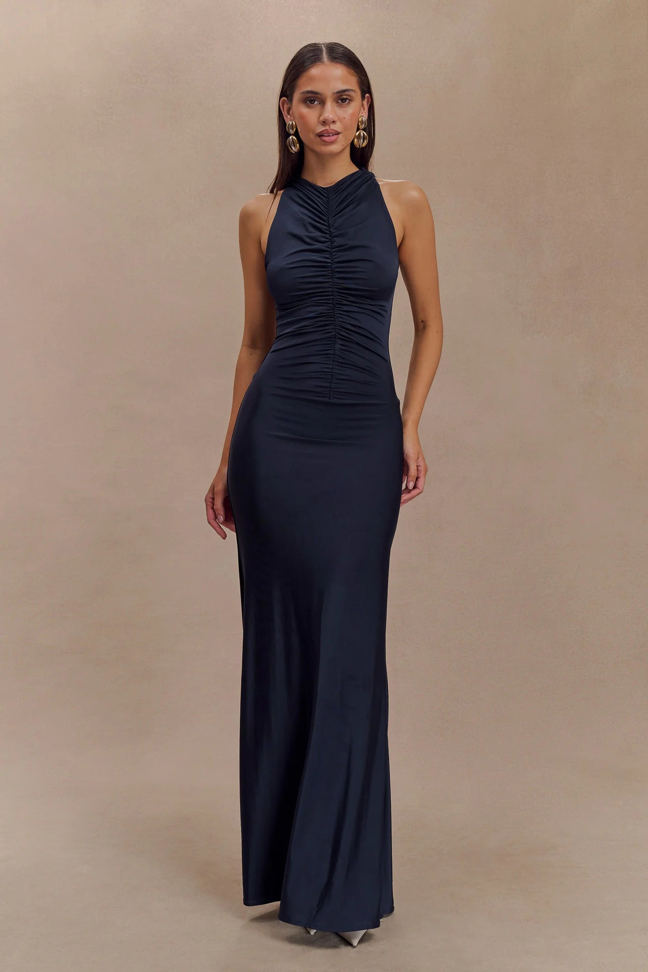 BENPAOLV 2025 Women's New style fashion autumn and winter new sleeveless pleated temperament solid color hip-wrapped long dress women