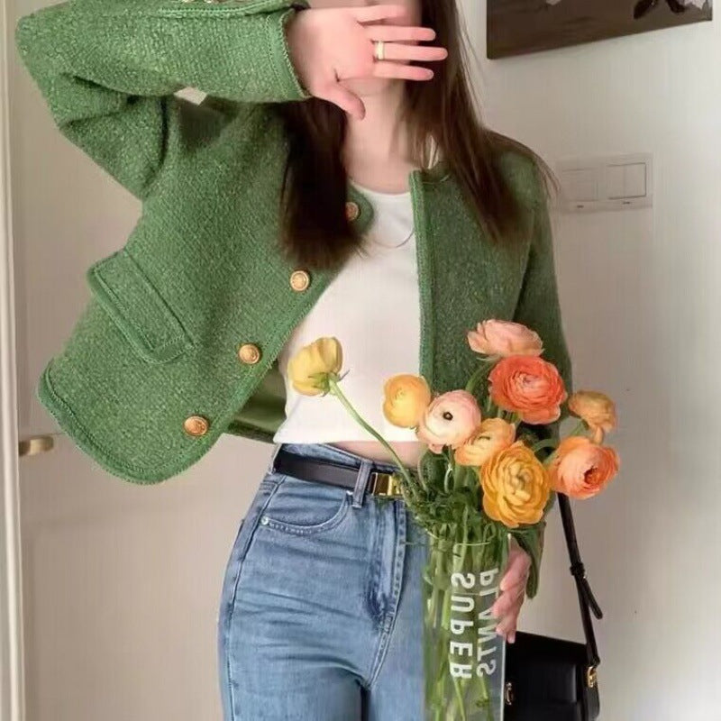 Fragrant green coat women's spring 2025 new high-end celebrity temperament chic short top