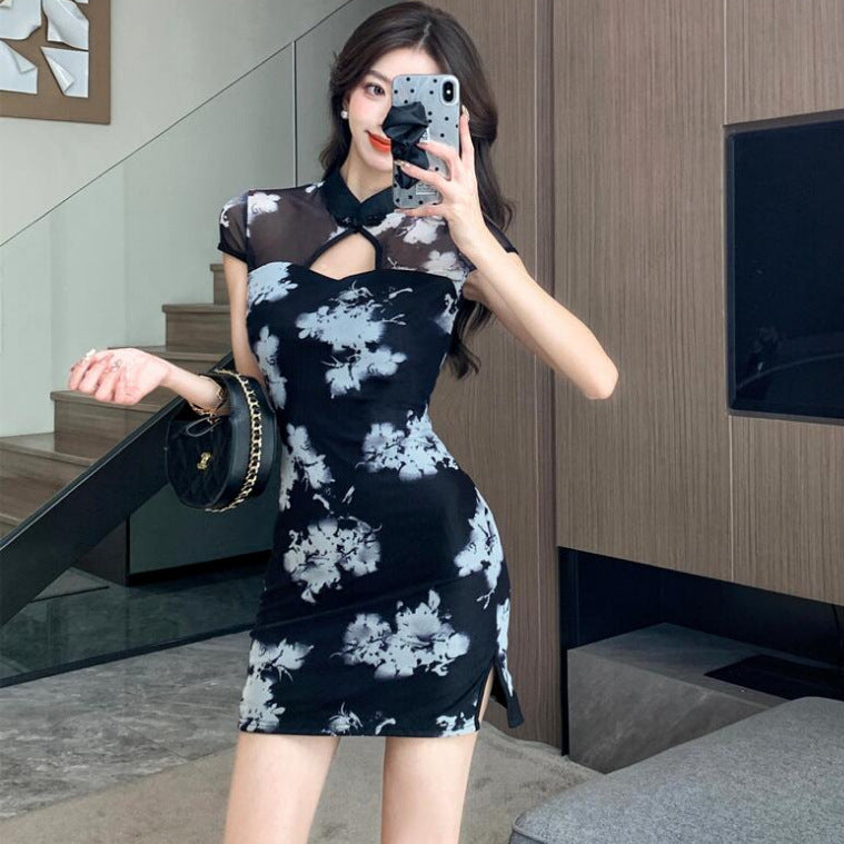 Girl bead disc buckle thin short skirt 2025 new Chinese style retro improved cheongsam dress small man