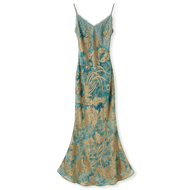 National Style New Chinese Light Luxury Temperament Printed Dress 2025 Summer Slim Sexy Suspender Dress Women N3076