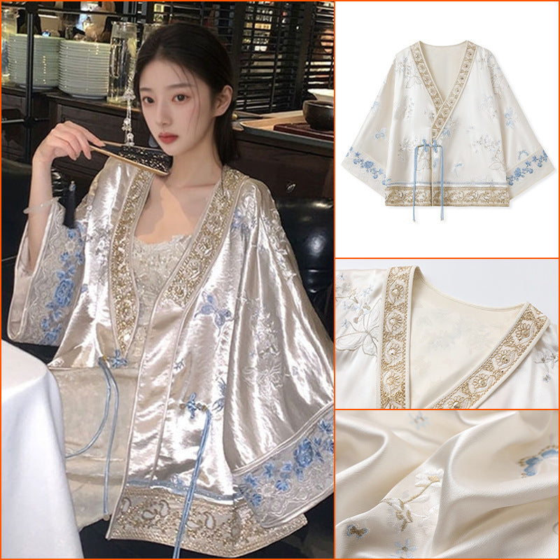 2025 spring high-end new Chinese butterfly embroidered diagonal placket new heavy industry light luxury loose coat women N2037