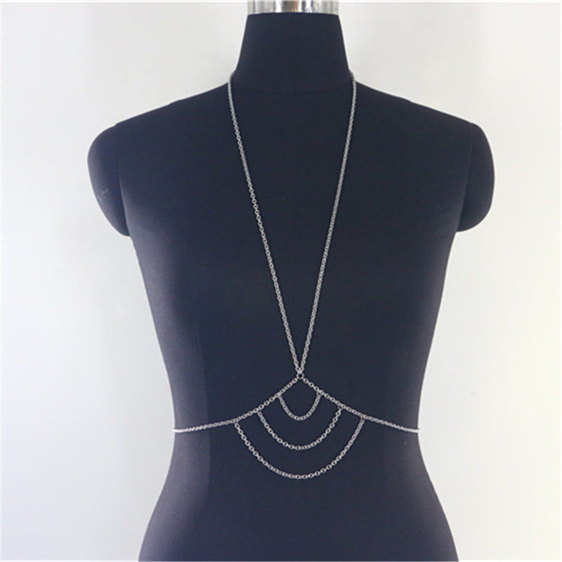 2025 YL2306 2025 Body chain factory supply fashionable multi-layer wave fringed chain neck vest body chain