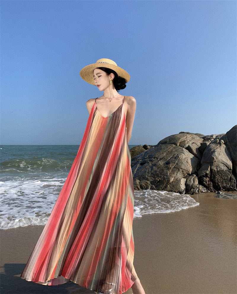 2025 Sanya beach seaside vacation wind suspender dress women's clothing summer Yunnan travel wear super fairy long skirt
