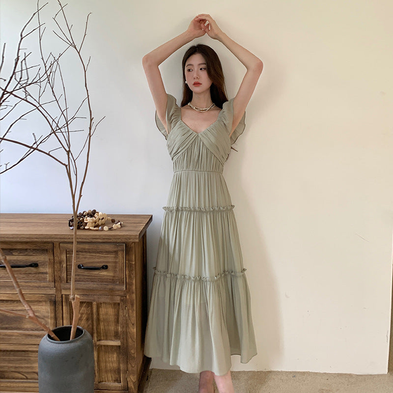 2025 Thirteen Lines Spring and Summer New Temperament Mesh Fairy High Waist Sleeveless Suspender Dress 8372