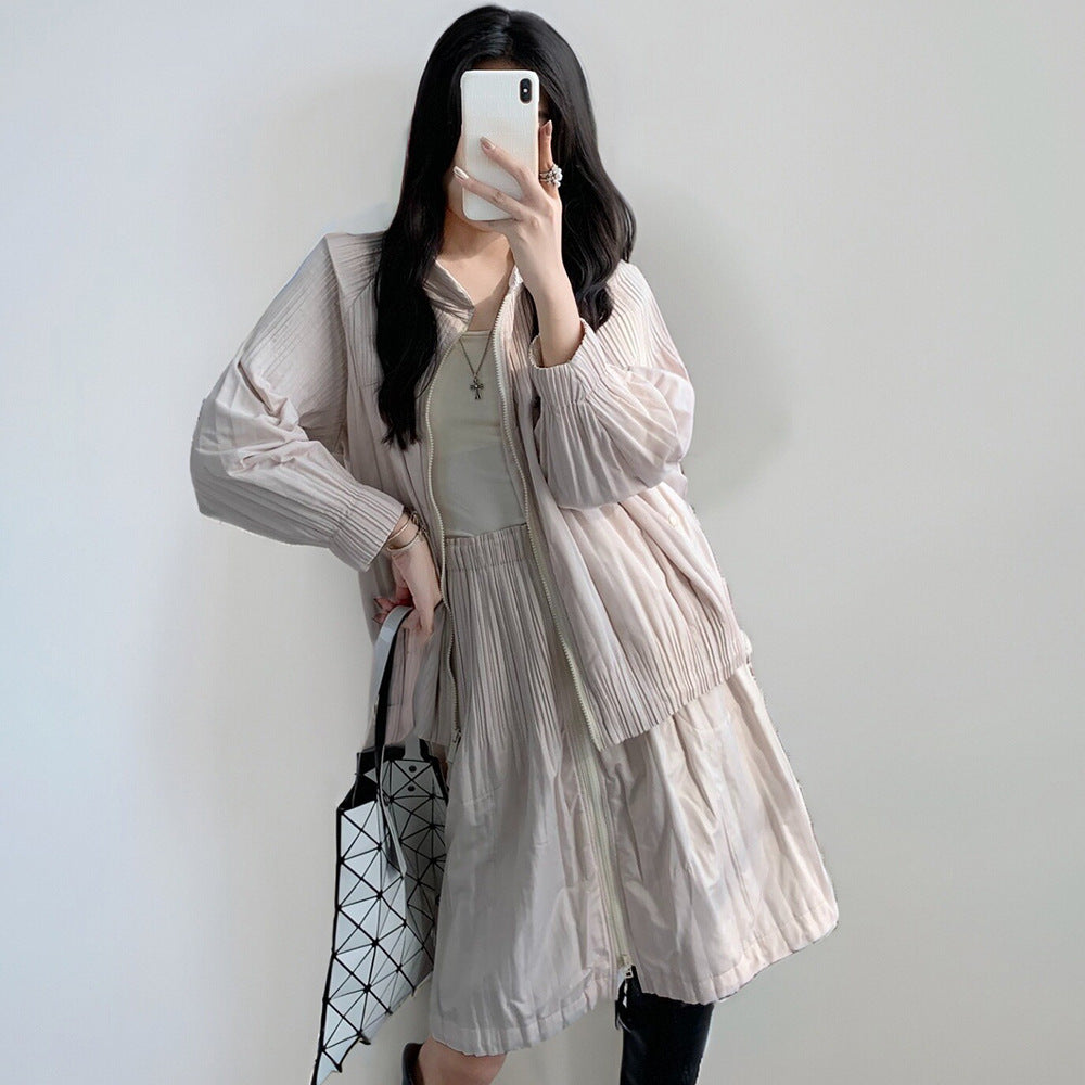 2025 Women's clothing autumn and winter fashion suit high-end casual zipper cardigan cotton coat skirt pleated two-piece set trendy