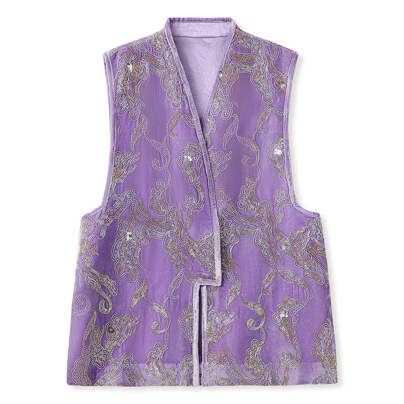 2025 New Chinese style high-end design sense embroidered vest stand-up collar mulberry silk temperament shirt set N1027