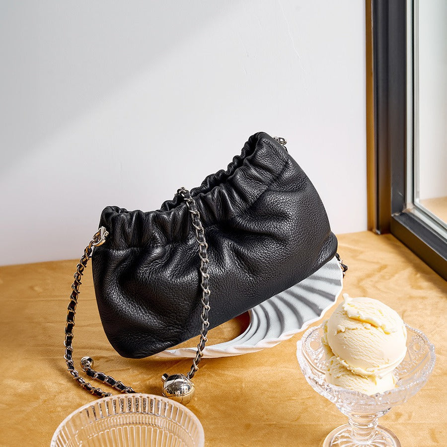 2025 Premium pleated bag, golden autumn chain bag 2023 new cowhide versatile cloud bag, shoulder underarm bag, messenger bag