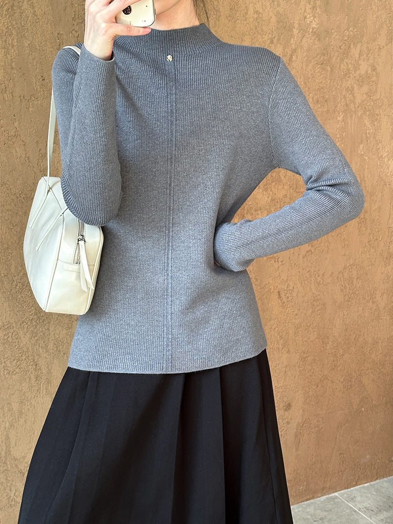 2025 popular autumn and winter new Korean semi-turtleneck slim-fitting inner high-end bottoming sweater knitted sweater 8863-1