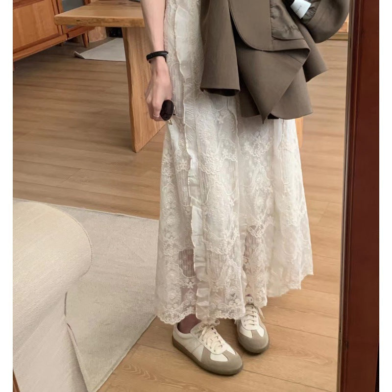 2025 spring dress ruffle lace suspender dress women's summer thin gentle temperament holiday dress with a set